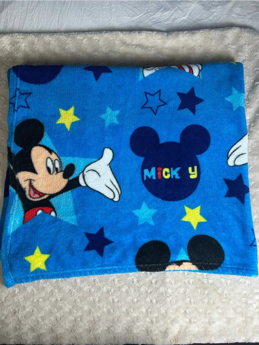 Disney Mickey Mouse Blue Baby Toddler Blanket Throw Yellow Stars Jay Franco